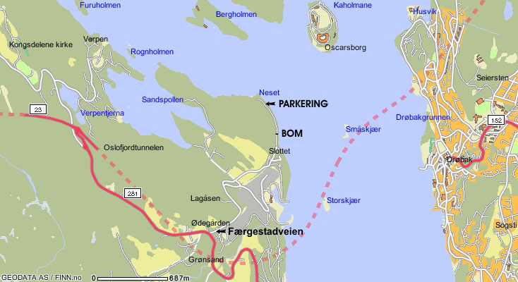Kart over Neset p&aring; Hurum - Oscarsborg - Dr&oslash;bak.